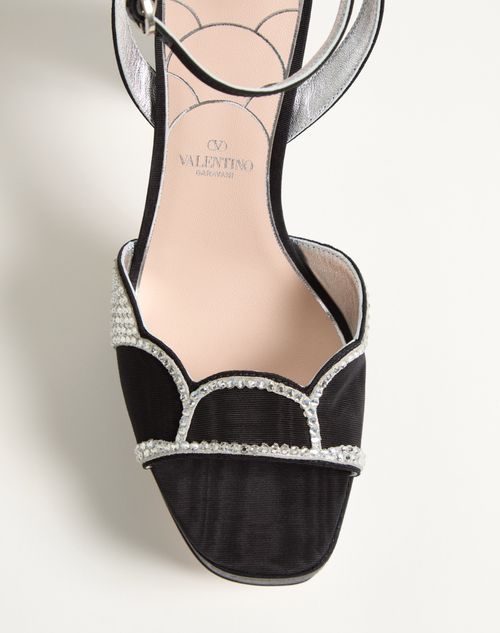 Valentino Garavani - Bowow Platform Sandal In Moiré Fabric With Crystals 115mm - Black/silver - Woman - Sandals